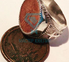 Мужская печатка из серебра с памятной монетой на заказ